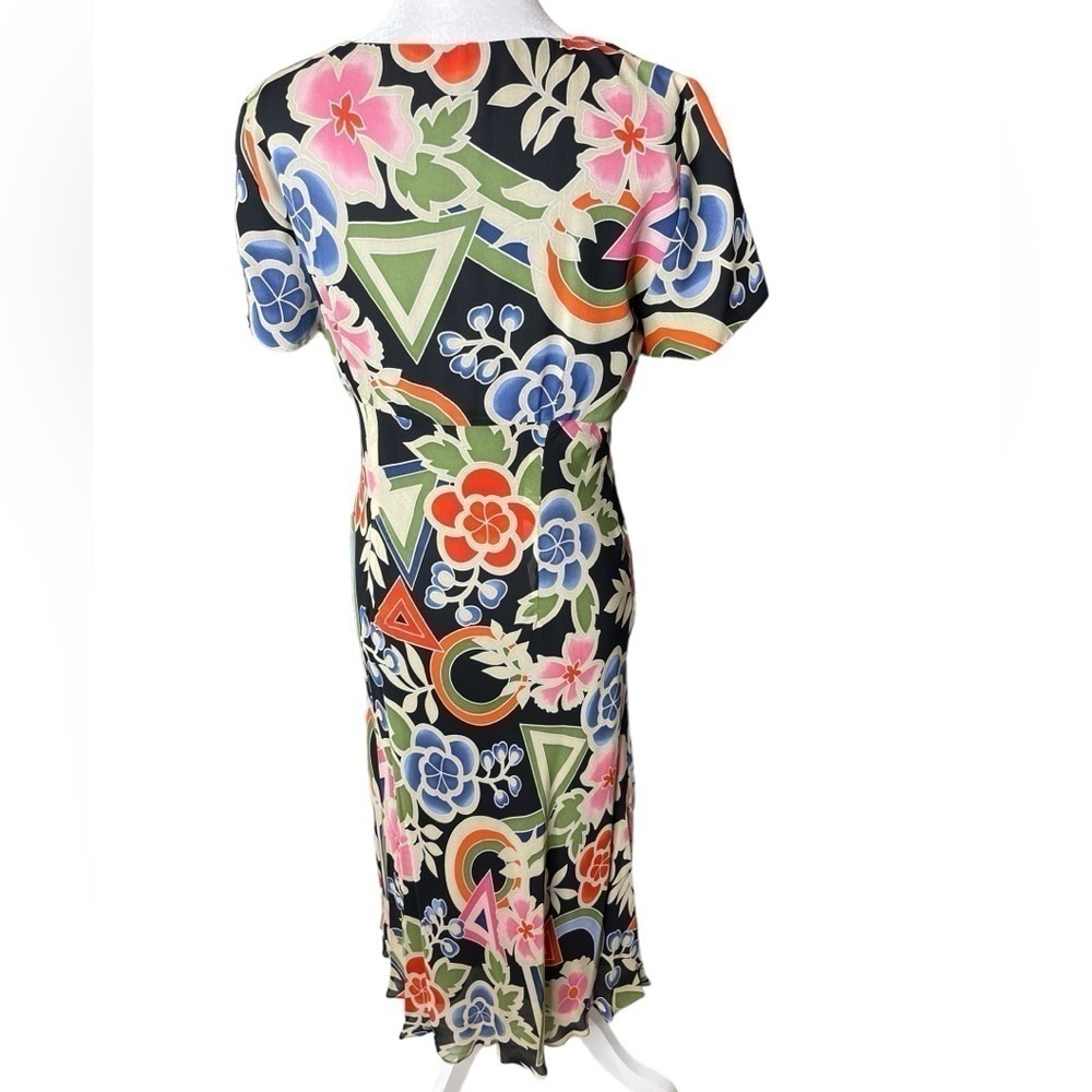 Spencer Jeremy Silk A-line Midi Dress Floral Geometric Print Size 4 - Picture 7 of 9